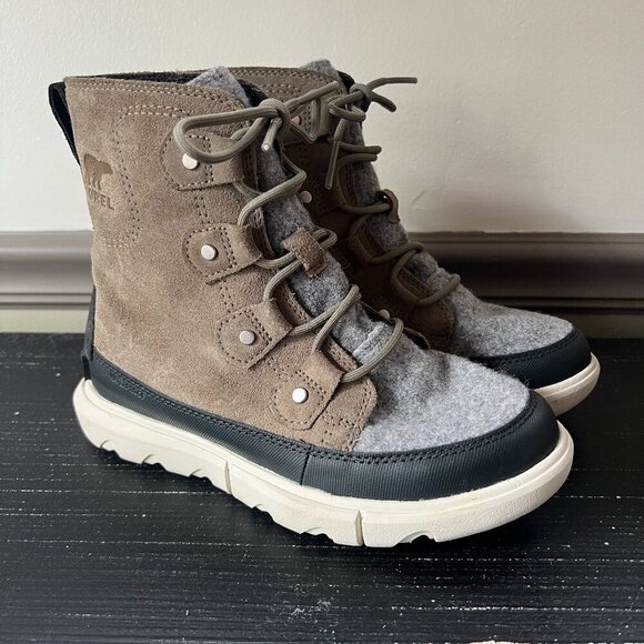 Sorel Explorer Women 6 Brown/Gray Suede Waterproof Insulated Lace Up Boots Hike - Picture 1 of 9